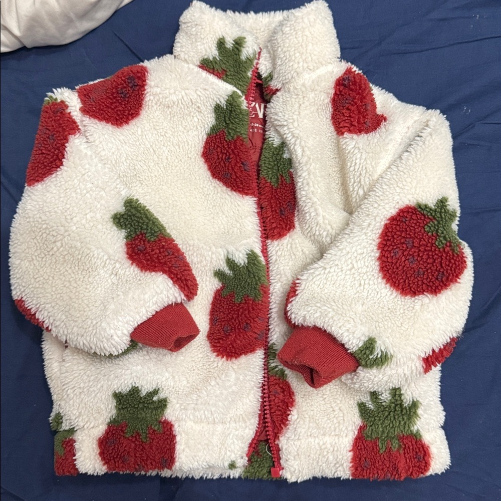 Zara Red and Green Patterned Sherpa Jacket